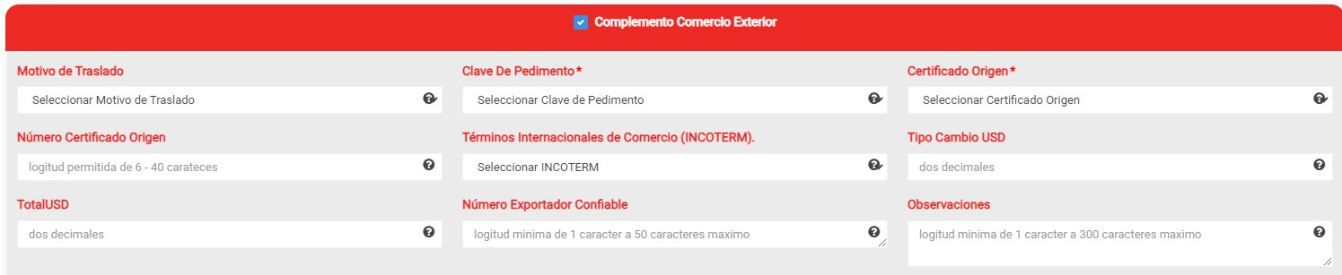 Complemento CFDI Comercio Exterior